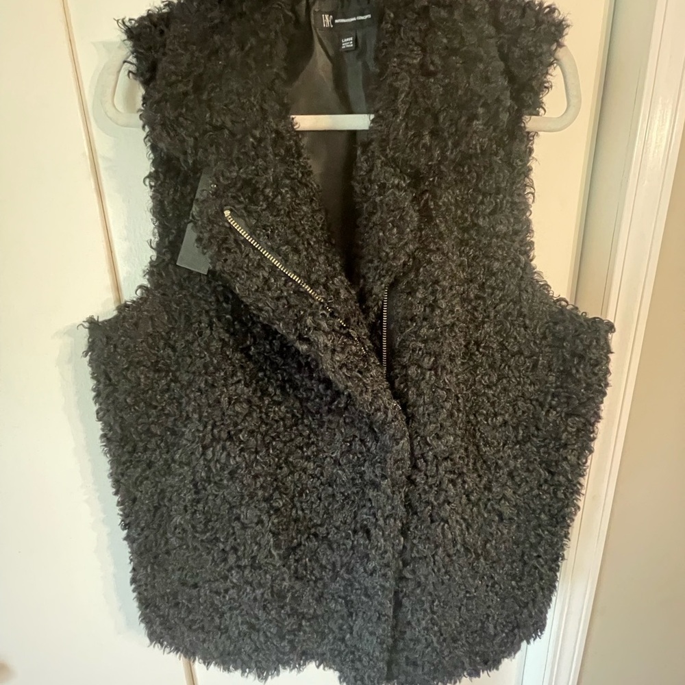 INC International Concepts Black Faux-Shearling Vest